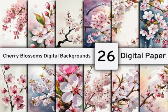 Embrace Springtime Elegance with Cherry Blossoms Digital Backgrounds