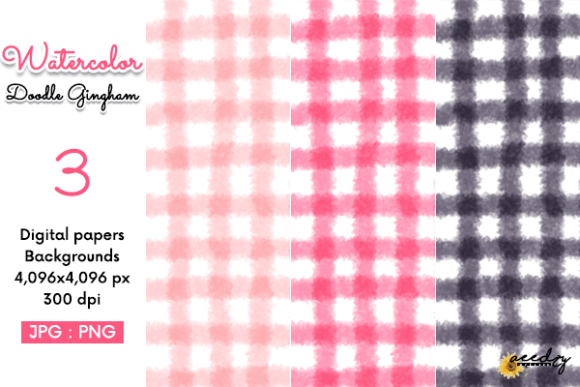 Watercolor Doodle Gingham Backgrounds for Creative Projects